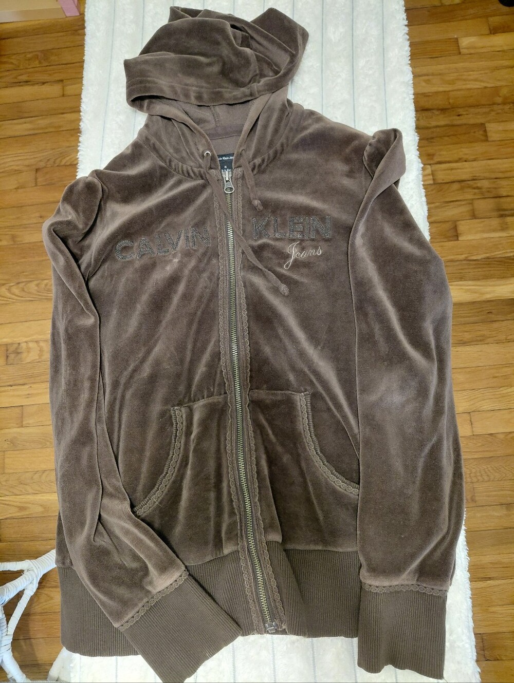 Y2k Velour Velvet Zip Up Jacket Brown
